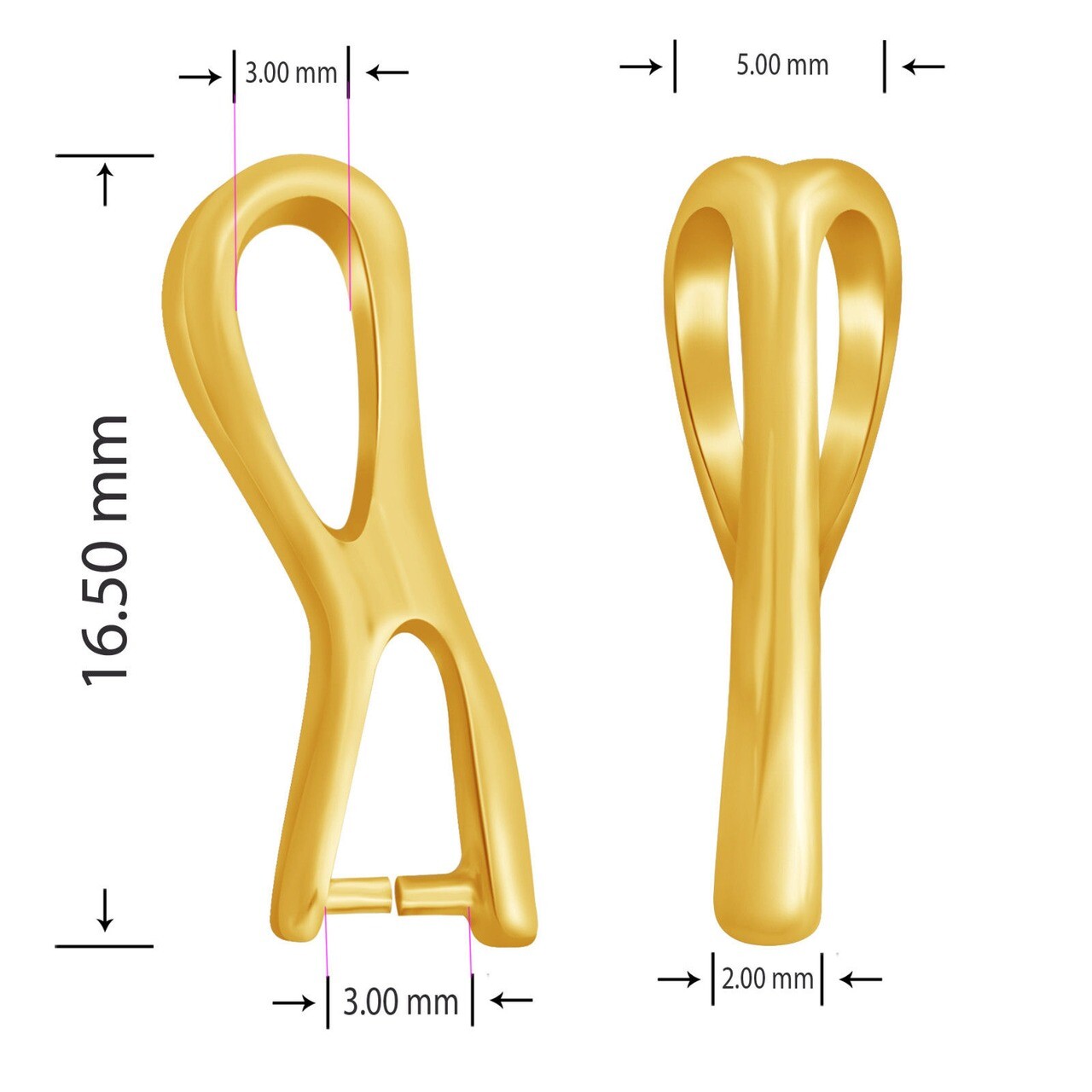 10K Solid Yellow Gold Pinch Bail 17 x 4mm for Pendant with Findings