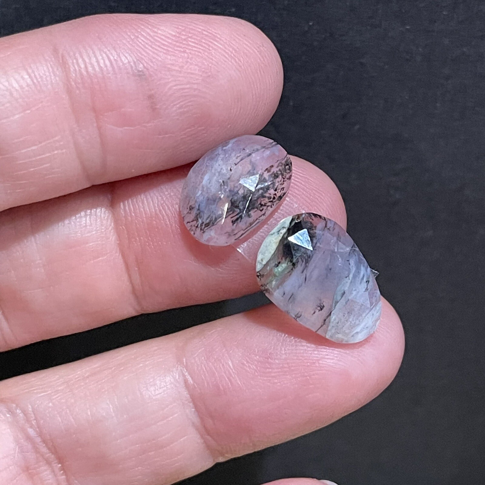 7.3ct 15-13mm Pair Transparent Blue Peruvian Opal Free Form Cabochons Gems