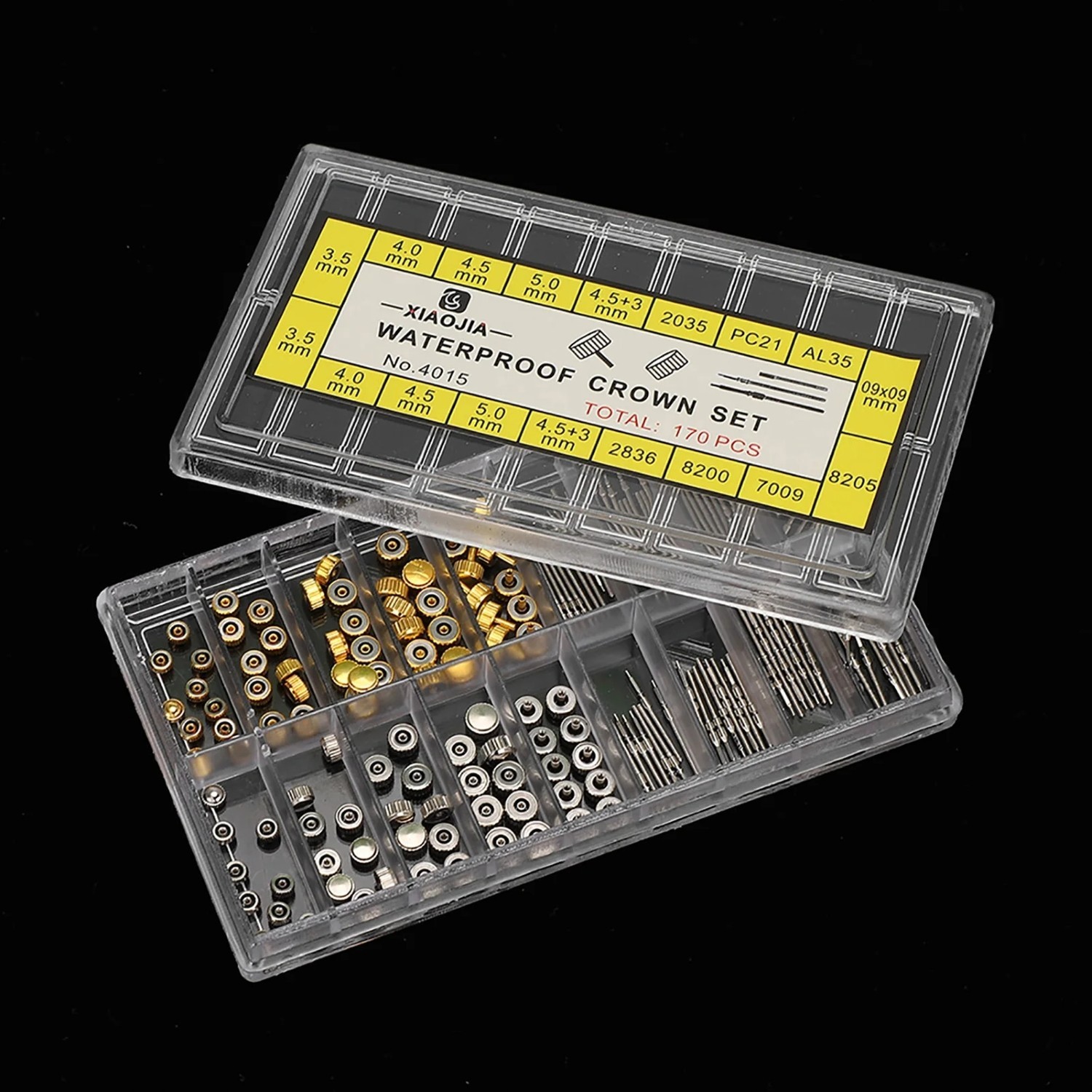 Assorted Watch Stem Extender & Crowns Repair Replacement Accessory Tool Box kit