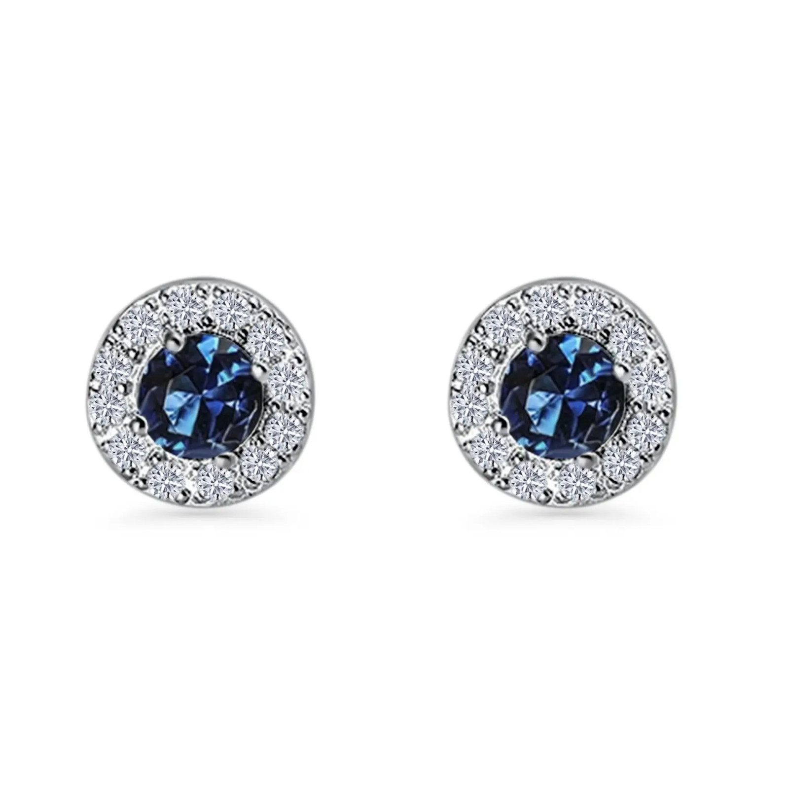 1 ct. Genuine Blue & White Sapphire Halo Stud Earrings in Sterling Silver