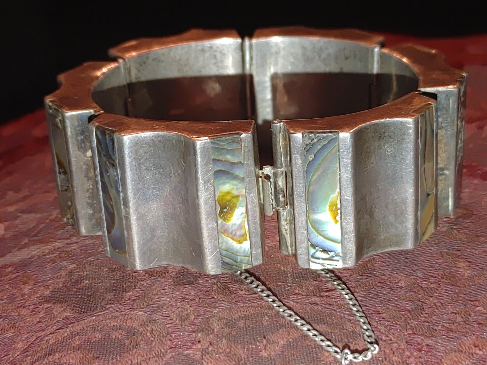 Antonio Reina AAR Mexico Taxco Sterling Silver Abalone Modernist Bangle Bracelet