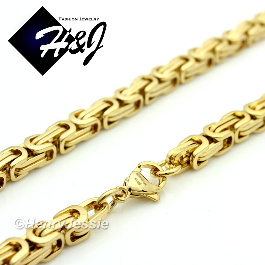 24″MEN’s Stainless Steel 4mm Gold Plated Byzantine Box Link Chain Necklace