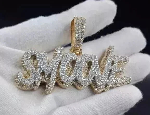 White Moissanite Custom 3Ct Round Cut Name Pendant 14K Two Tone Gold Plated