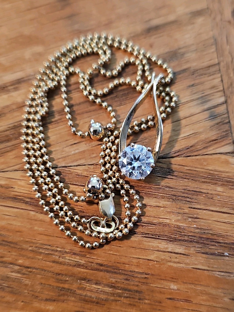 14k Solid YG Necklace Adjustable up to 24 inches & 2ct Moissanite Pendant 6.77g