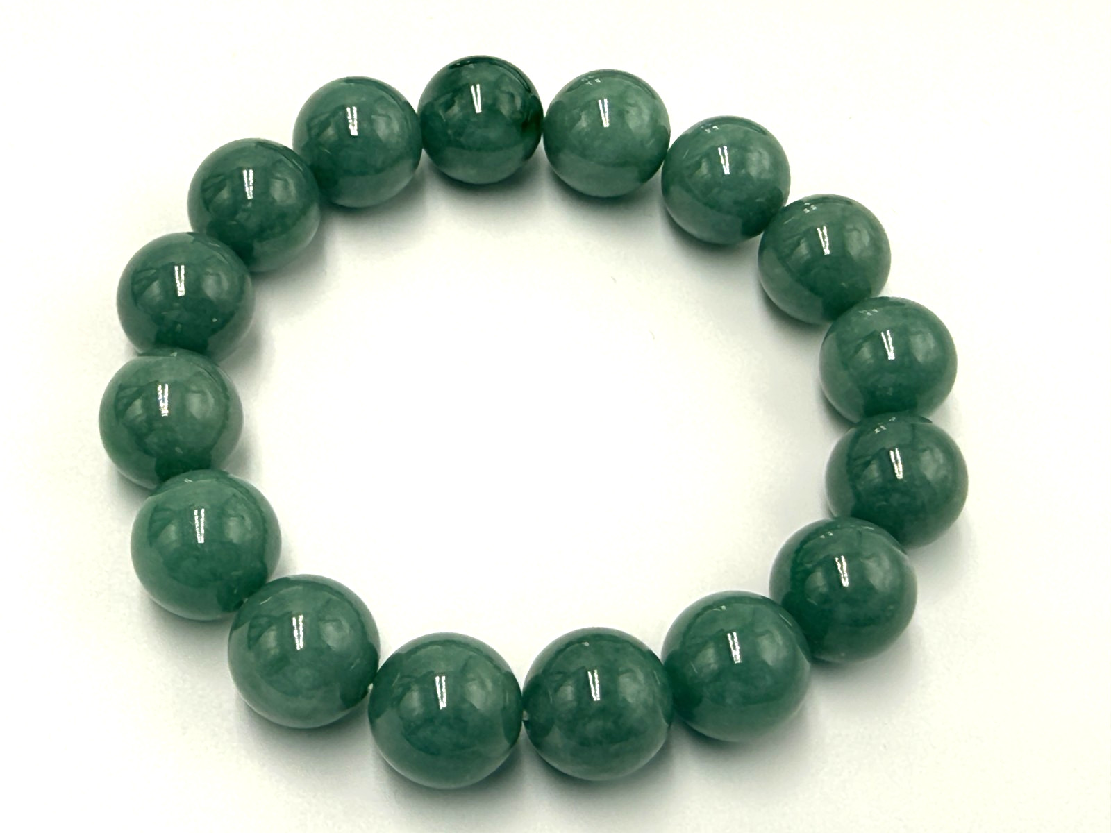 Certified Natural Grade A Jadeite Jade Beaded Bracelet Green 13.4 mm #500671