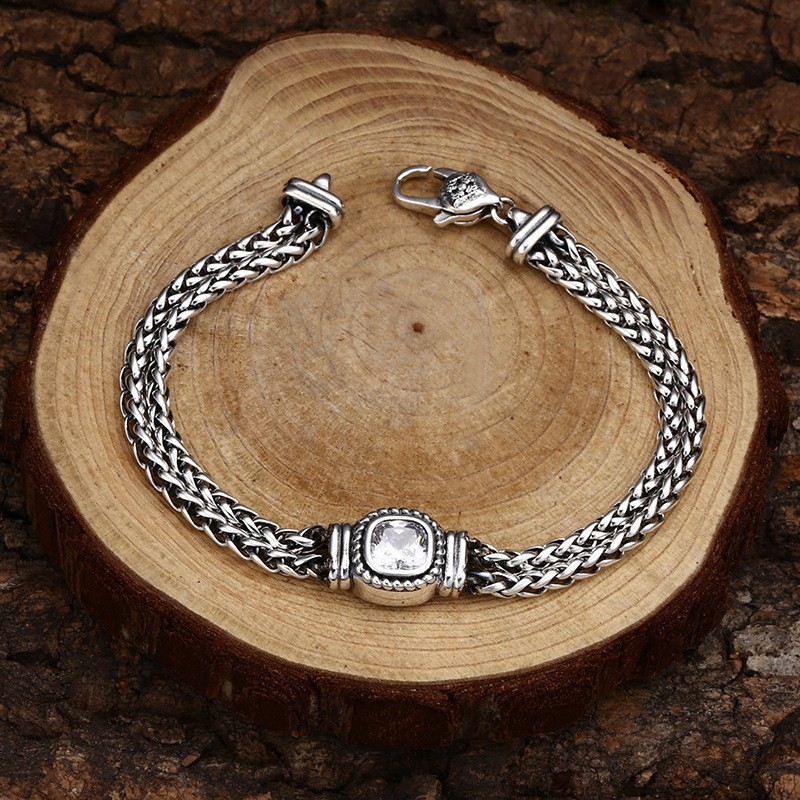 Vintage Woven Double Spiga/Wheat Link Bracelet Braided Chian Solid 925 Silver