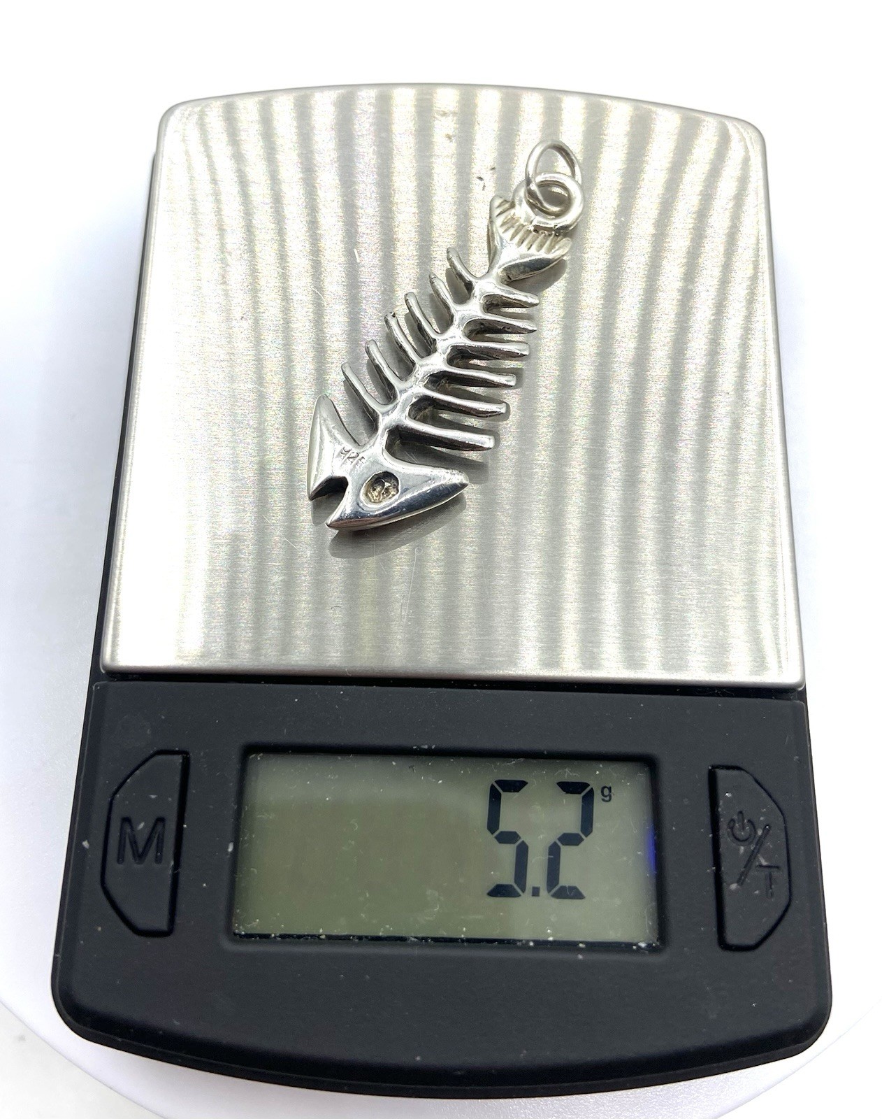 Vintage Sterling Silver Fish Bones Skeleton Pendant 1 5/8” Long