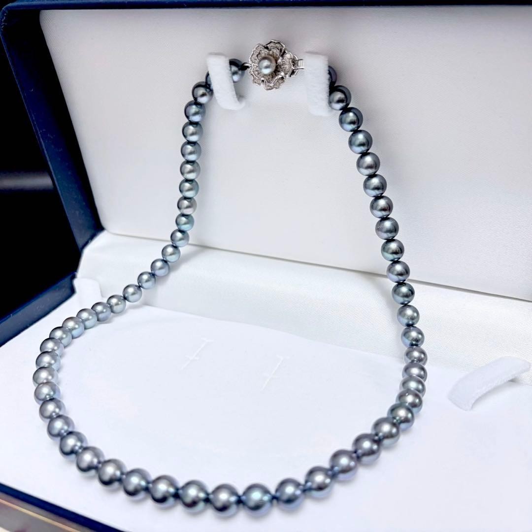 Akoya Pearl Necklace 7.0-7.5mm 43cm Genuine Pearl Beautiful Overtones Blue Gray