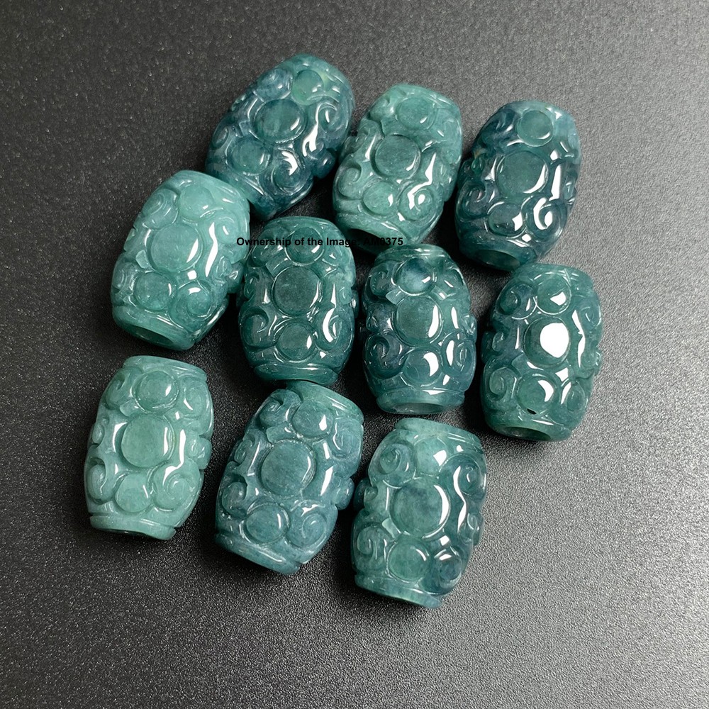 1pcs Natural Grade A Jadeite Blue Water Jade Hand Carved Oval Tube Pendant