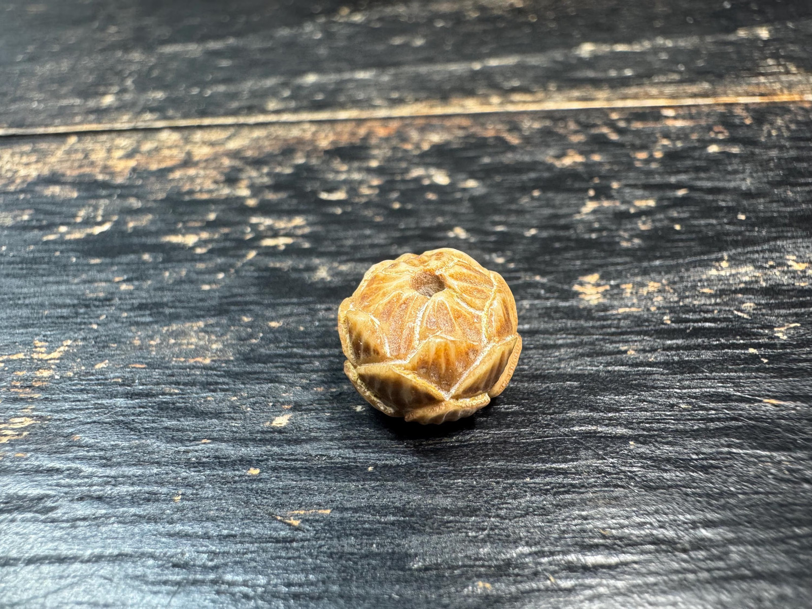 Hand-Carved Lotus Yak Bone Bead | Vintage Style Lotus Guru Bead | Himalayan Flo