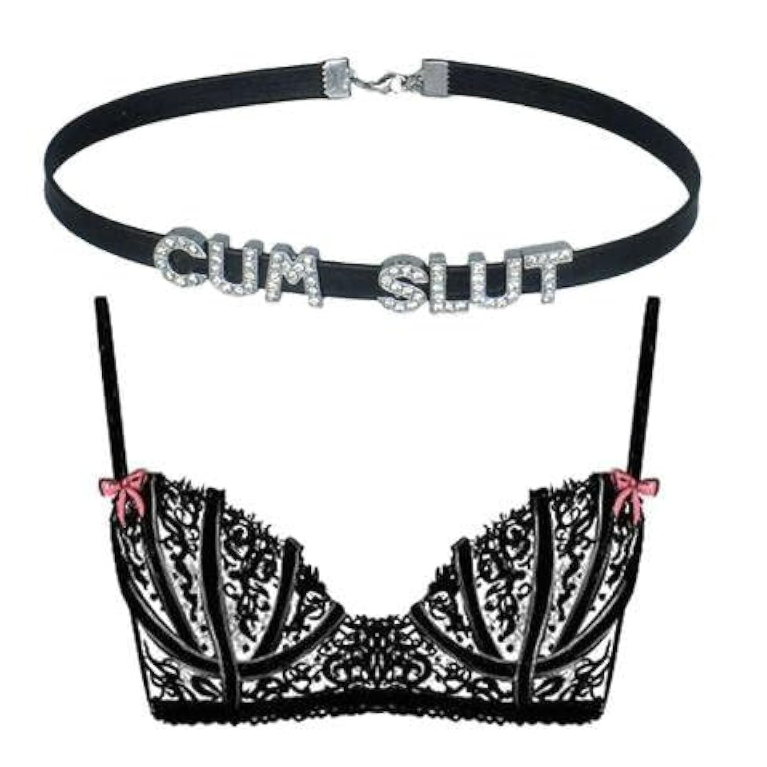 CUM SLUT Rhinestone Collar Choker Necklace For Wife & Girlfriends 17 inches NEW