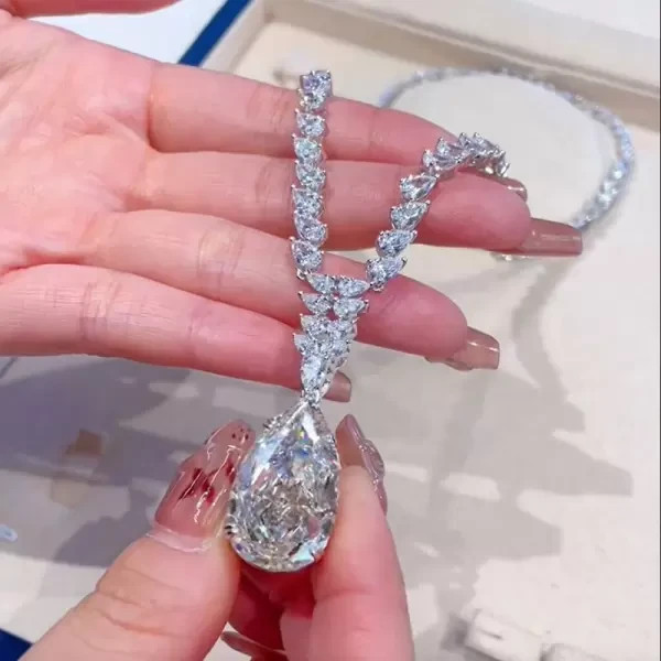 48Ctw Pear Cut Lab Created Diamond Statement Necklace 14K White Gold Plated