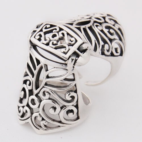 Full Finger Armour Floral Gothic Women 925 Sterling Silver Adjustable Ring
