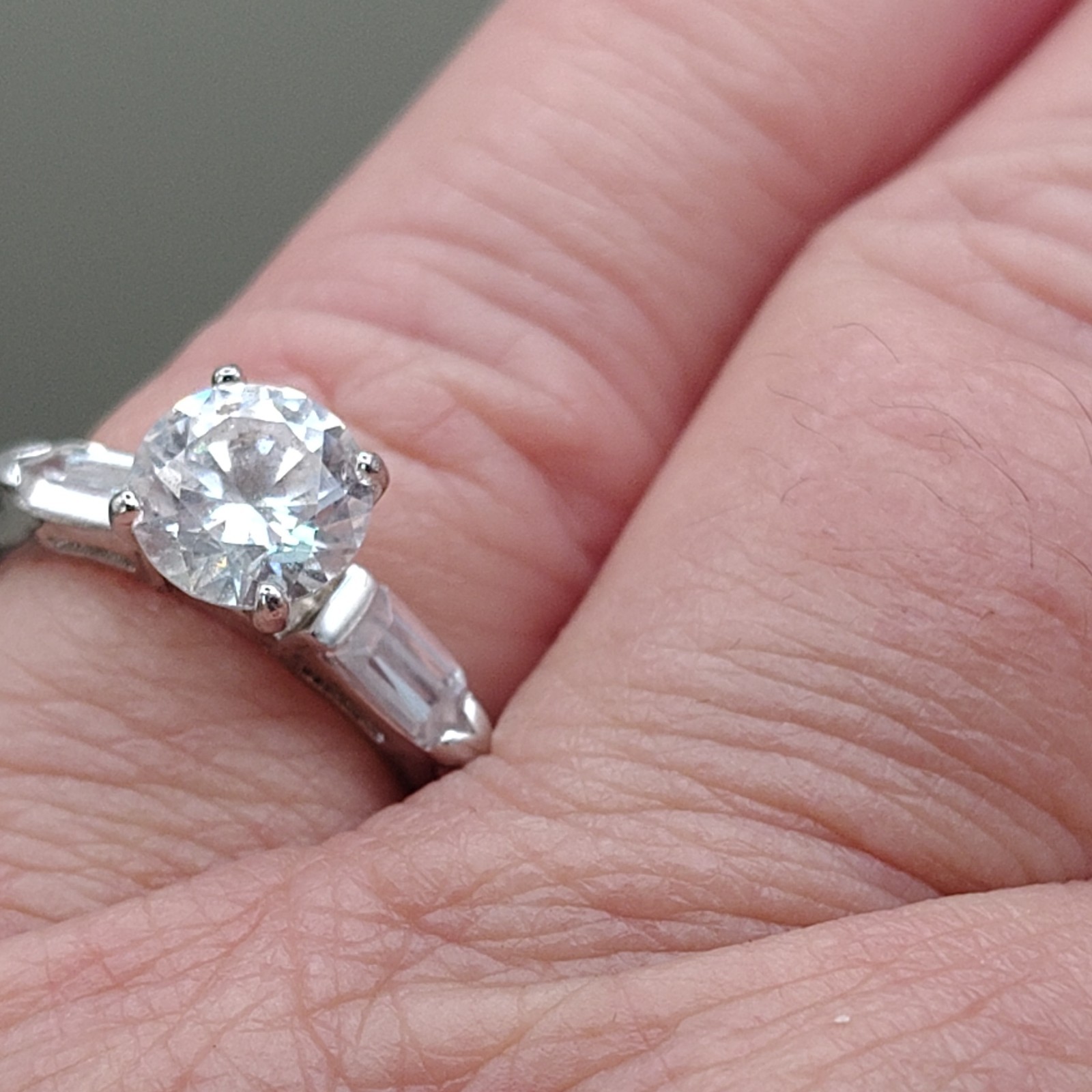 Signed Sterling Round CZ Square Engagement Ring. Size 7, 4.1 Gram