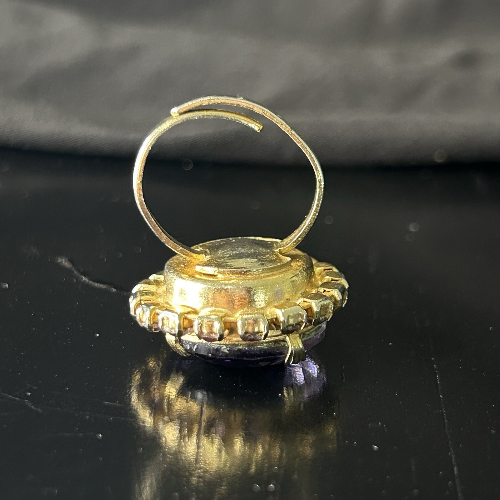 Vintage Ring Size 7.5 Adjustable Faux Amethyst Cluster Gold Tone
