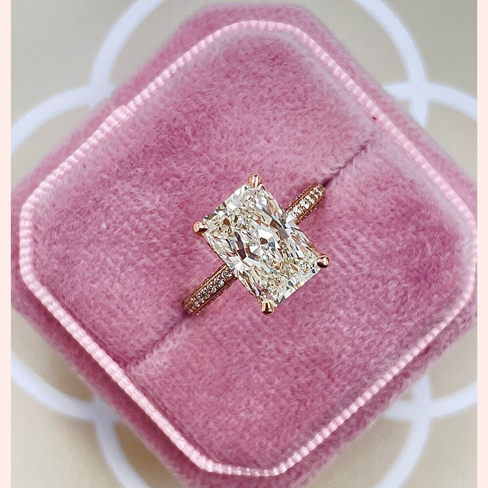 Fancy Wedding Ring 14k Rose Gold Radiant Cut 3 Carat IGI GIA Lab Created Diamond