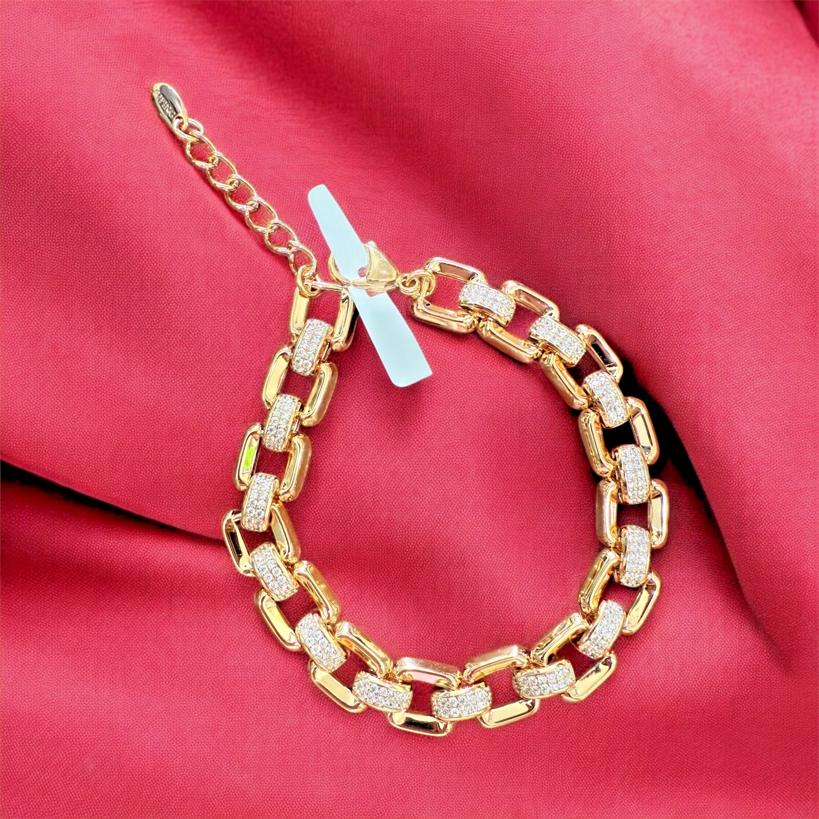18K gold-plated bracelet, zirconia, 8/9 in., anchor link, yellow gold. Unisex