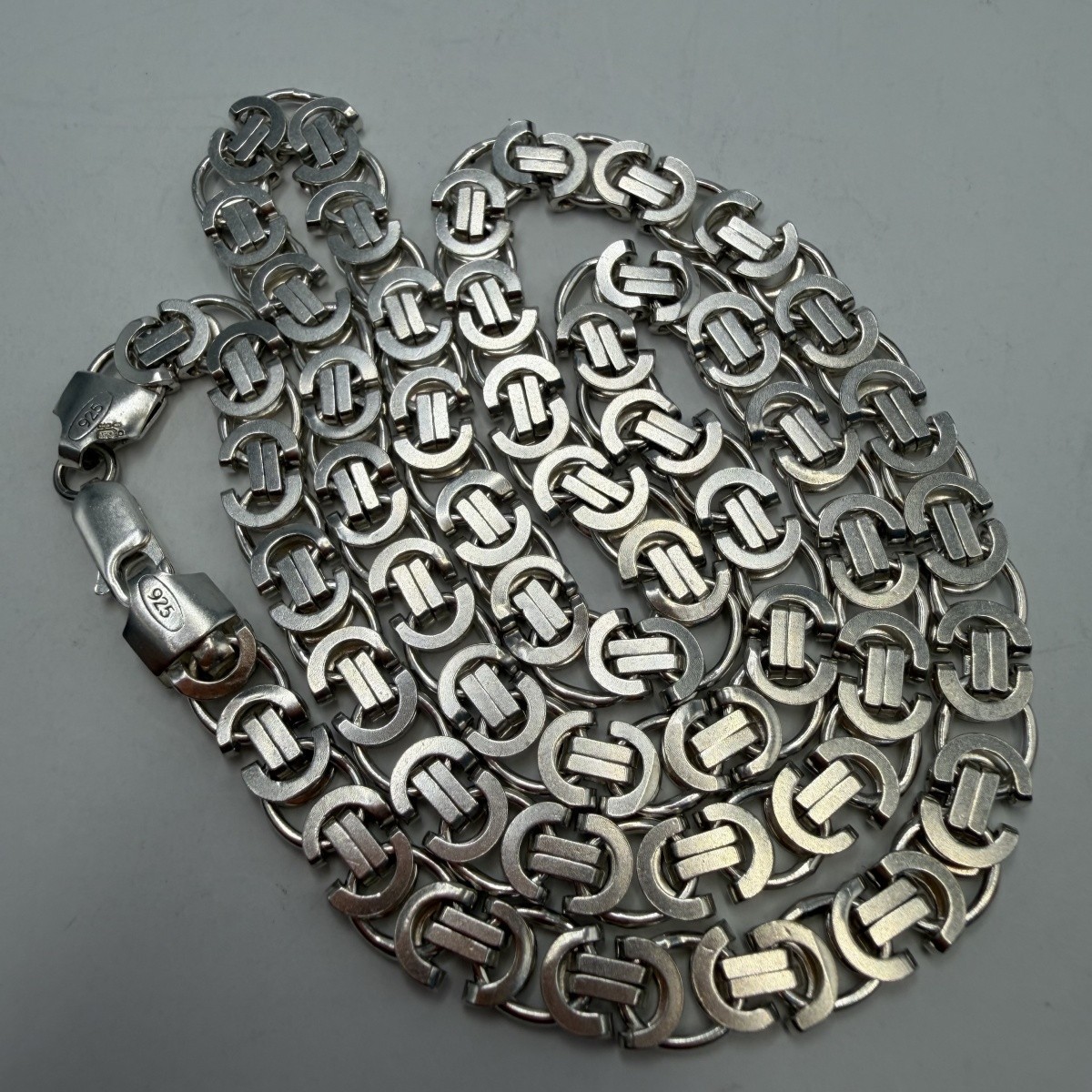 Vintage 925 Sterling Silver Flat Byzantine Fox Tail Chain Necklace 33g 50cm Men