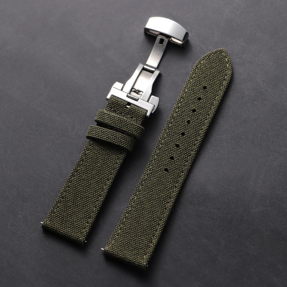 Quick Release Nylon Leather Strap 20/22mm Butterfly Buckle for Omega Seiko