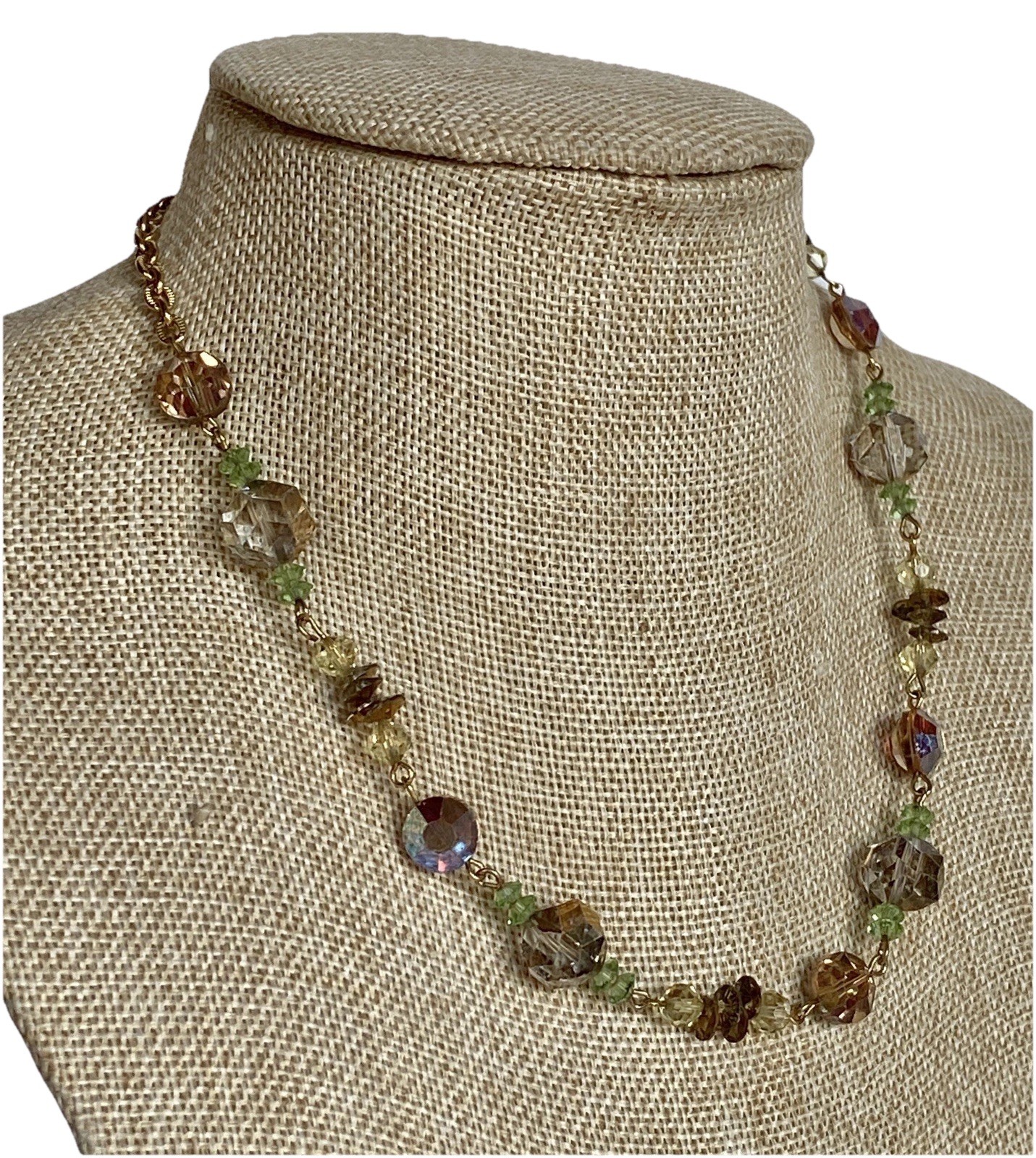 Vintage Adjustable Faceted Sparkly AB Crystal Necklace, 13-1/2″ to 17″