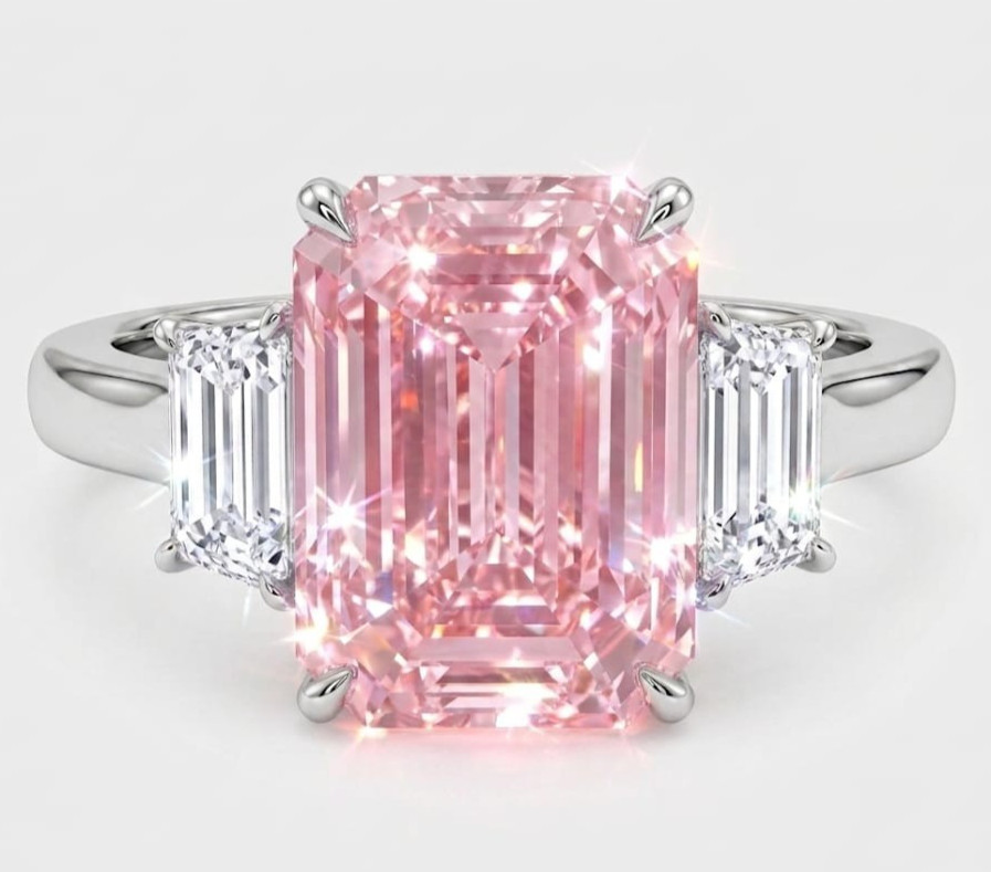 13 Ct Certified Emerald Natural Pink & White Diamond Engagement Ring Great Shine