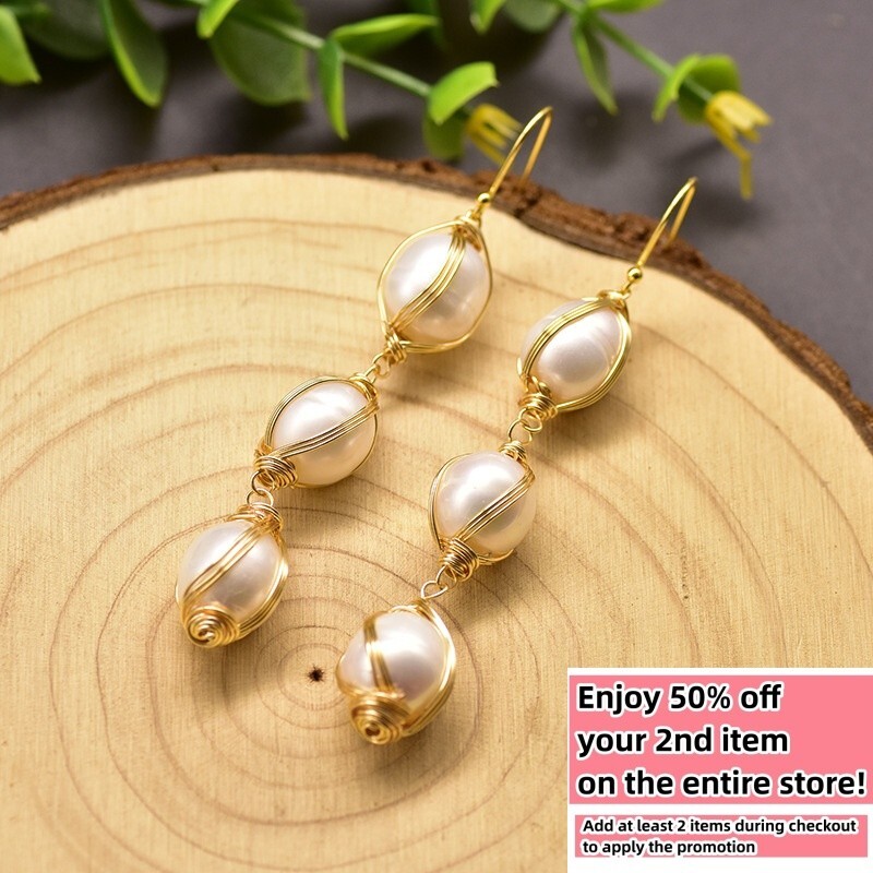 Natural Freshwater Pearl Earrings Bohemian Baroque String Dangle Drop 925 Silver