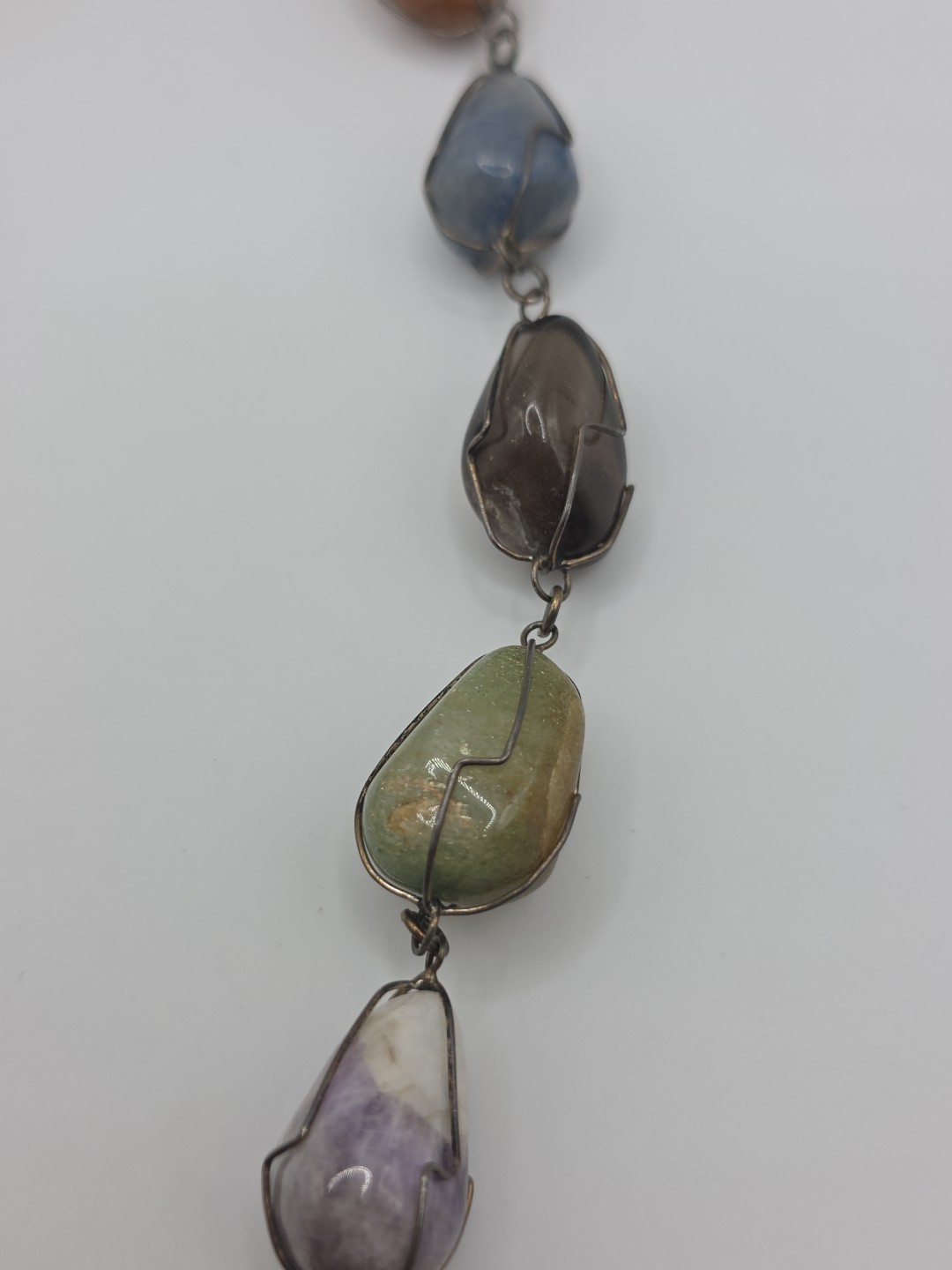 Vintage Sterling Silver 925 Tumbled Stones Wire Cage Necklace 20″ 114g