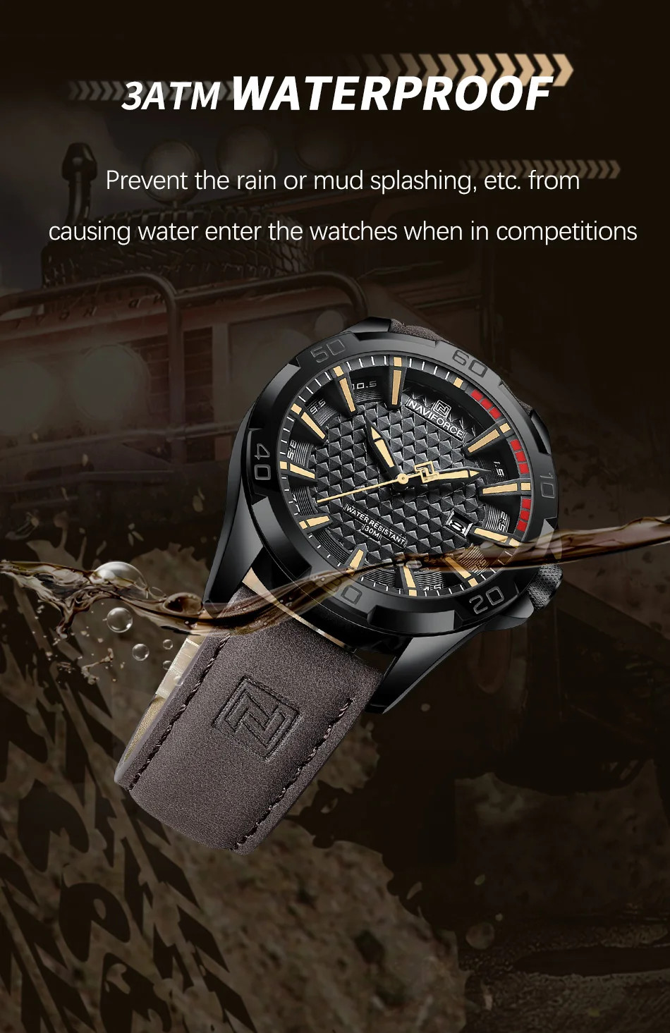NAVIFORCE Men Casual Sport Military Quartz Calendar Wrist Watch for Man Business