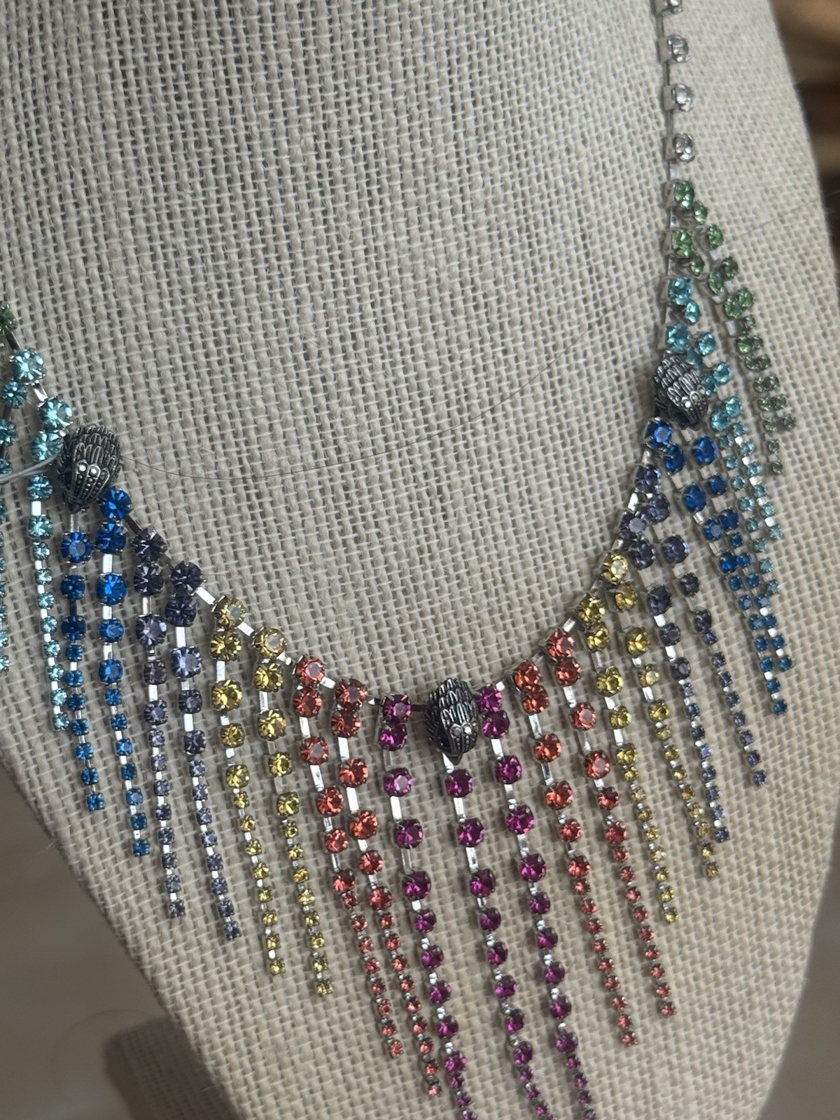 Kurt Geiger London Rainbow Fringe Crystal Statement Necklace Multicolor
