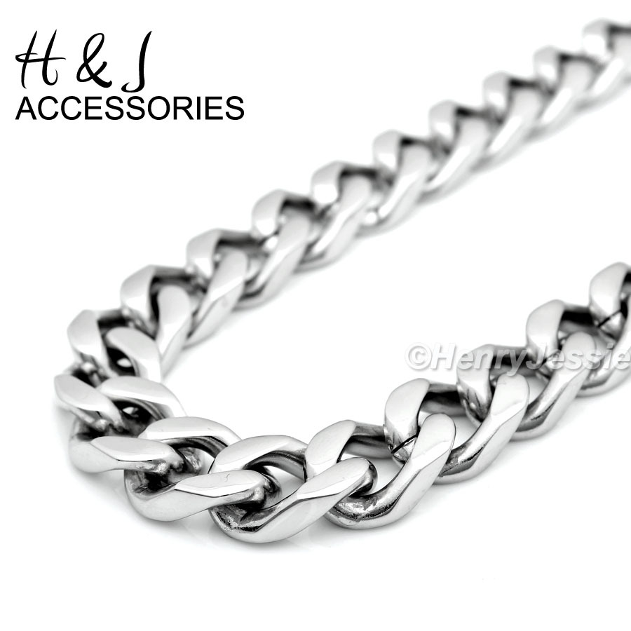 24″30″36″Stainless Steel 11mm Silver Cuban Curb Necklace CZ Cross Pendant*P5