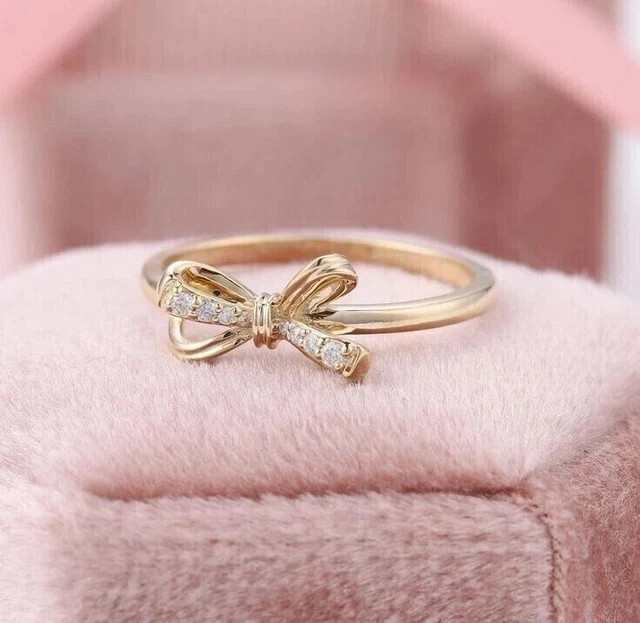 Women’s Bow Classy 14K Yellow Gold Plated 0.70Ct Round Lab Grown Diamond Ring