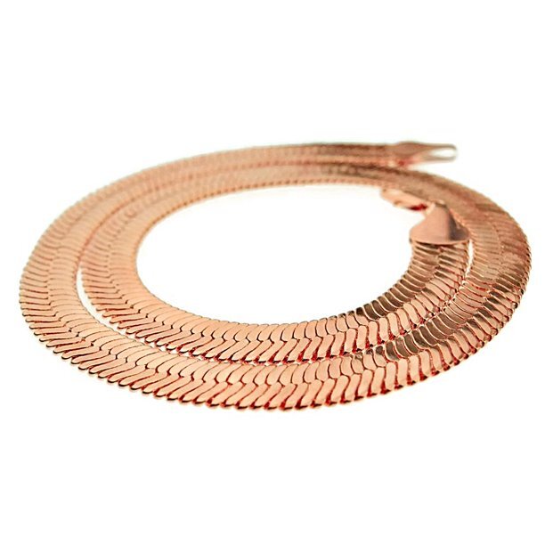 Herringbone Chain 14k Rose Gold Plated 7 mm 9 mm 11 mm Wide 20″ 24″ 30″ Necklace