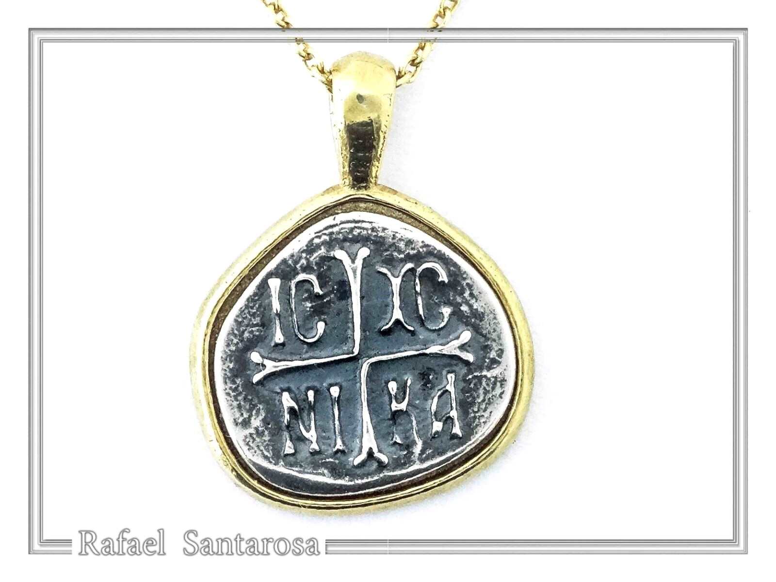 Protection cross coinshape Jesus Christ Wins silver Constantinato talisman charm