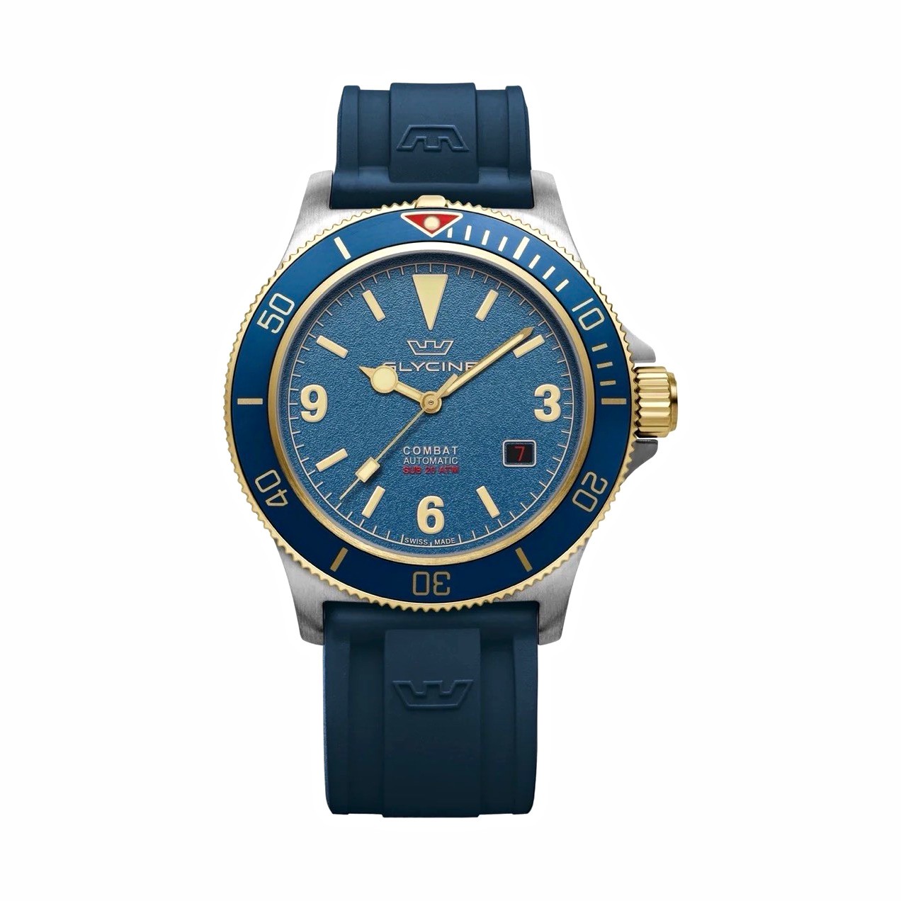 Glycine Combat Sub Vintage Automatic 42mm Blue Dial Blue Rubber Strap Date 200m