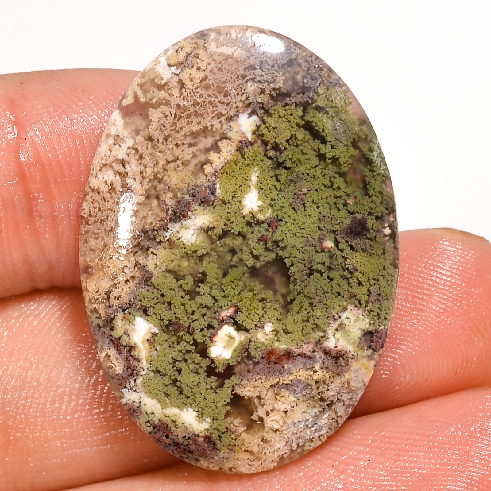 Natural indonesian Scenic Moss Agate Oval Cabocho 22X31X5mm High Quality 26.50ct