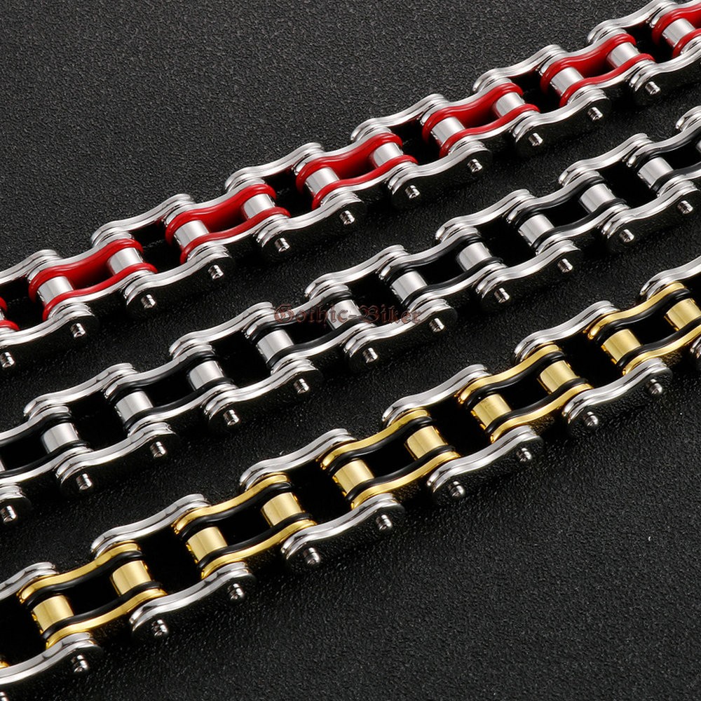Men Heavy Stainless Steel Motorcycle Bike Chain Link Bracelet Biker Multi-Colors