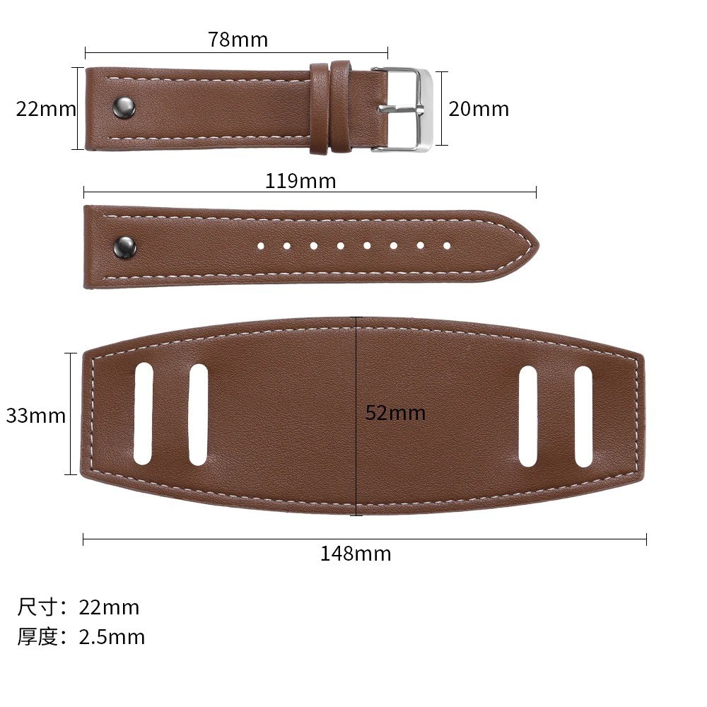 20 22 24mm Bund Strap Men’s Watch Band Vintage Cowhide Cuff Watchband