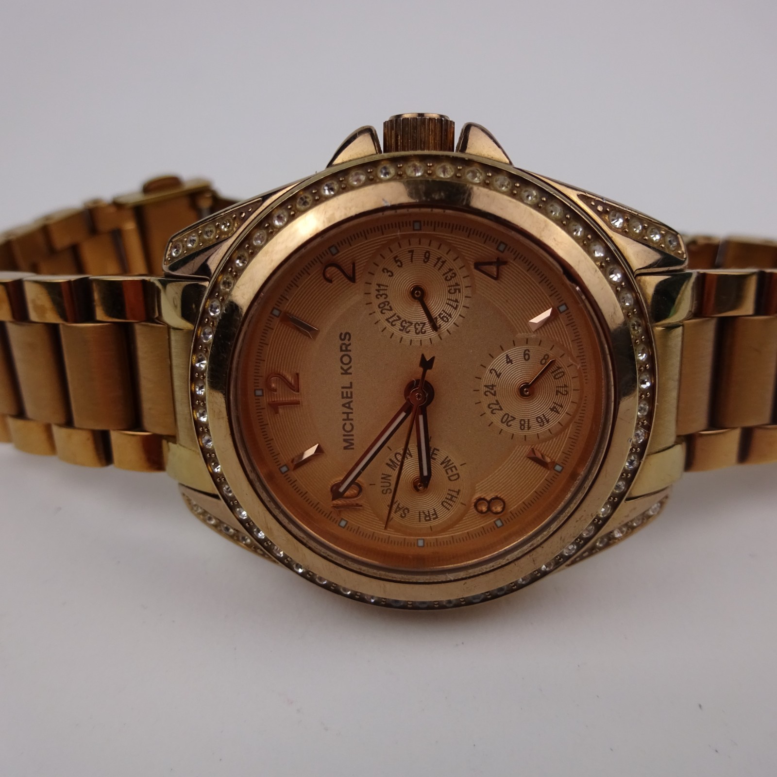 Michael Kors MK5613 Rose Gold Tone Day Date Gem Set VERY SMALL SIZE 15.5cm