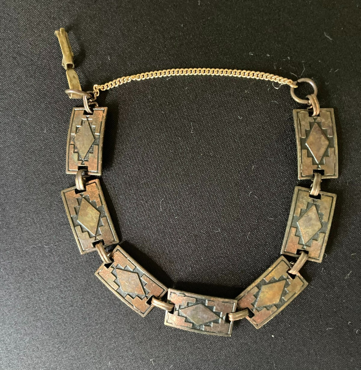 Bracelet Vintage Southwestern Solid Copper Safety Chain Fold Over Clasp 7.5″
