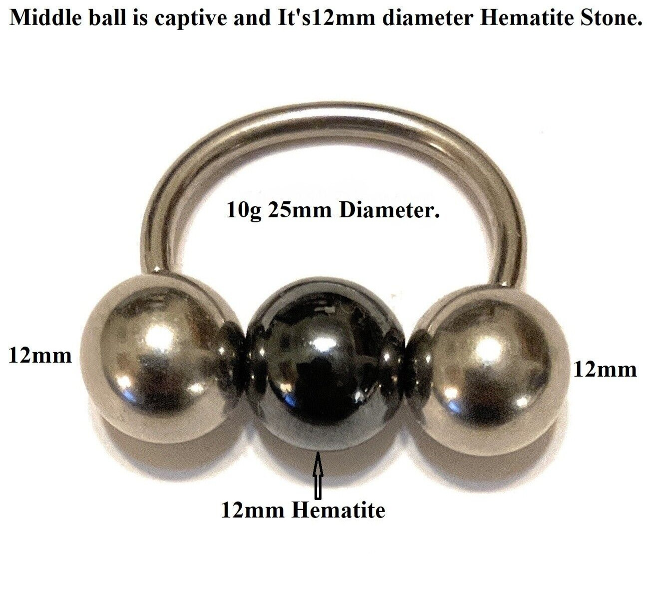 Handmade 10g 24mm 3X12mm diameter Solid Surgical Steel Balls FRENUM HORSESHOE.