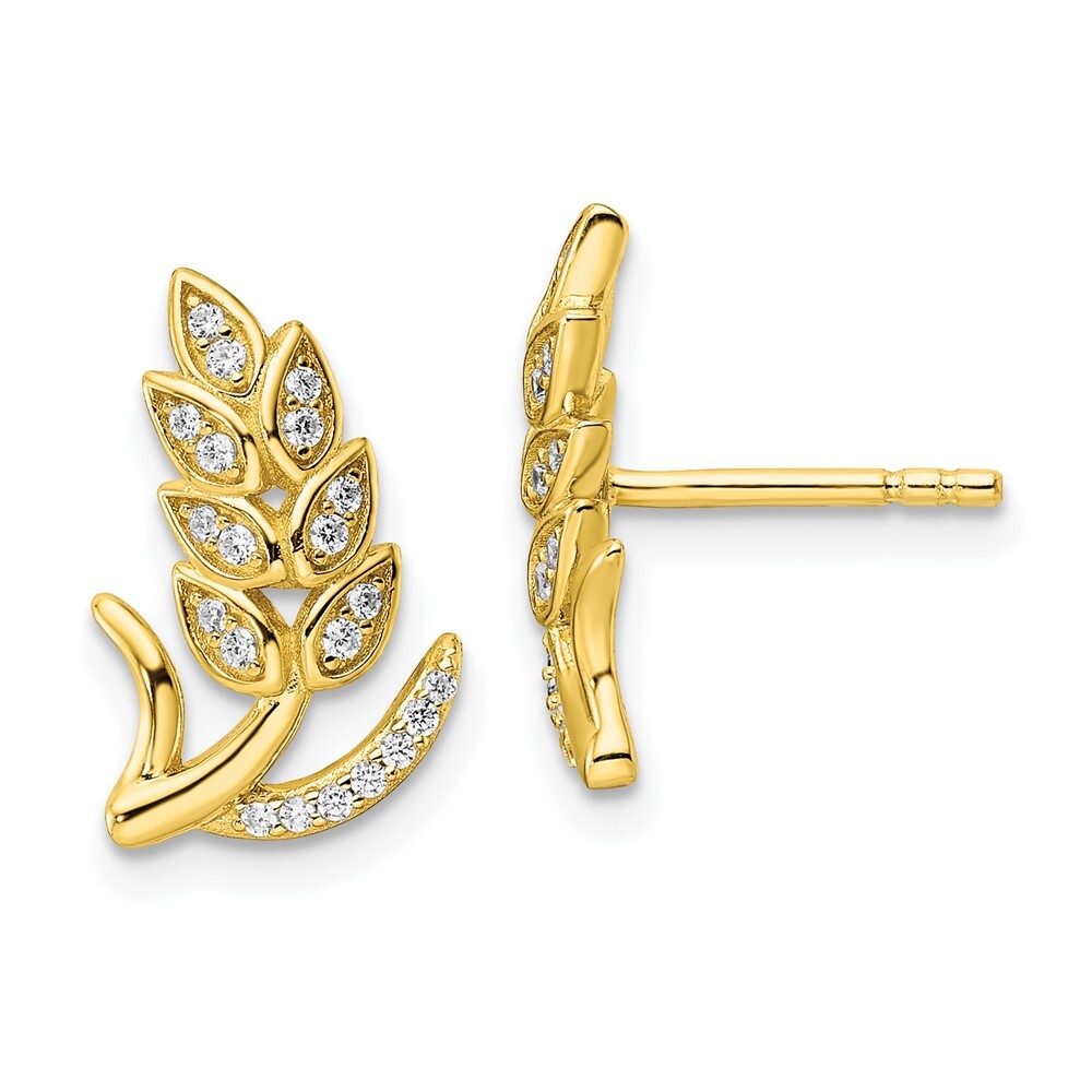 15.4mm Sterling Silver CZ Gold-tone Wheat Flower Earrings