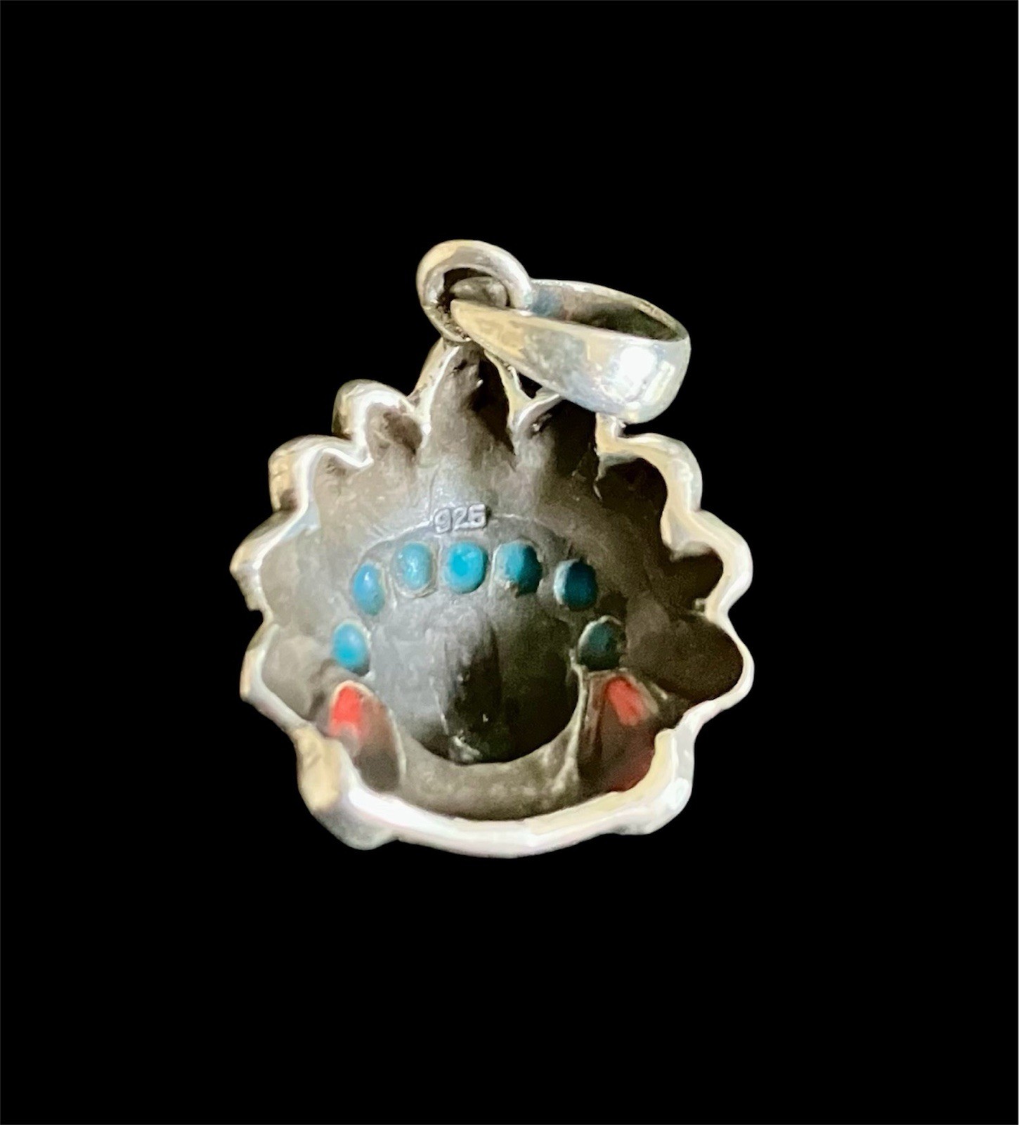 SW Sterling Siver Turquoise Coral Inlay Native Chief Headdress Pendant Charm NEW