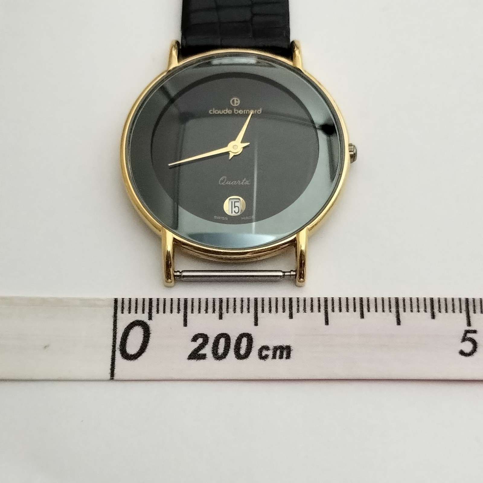 Claude Bernard Swiss Made Watch ETA 955.414 Date Black Gold Luxury Extra Strap