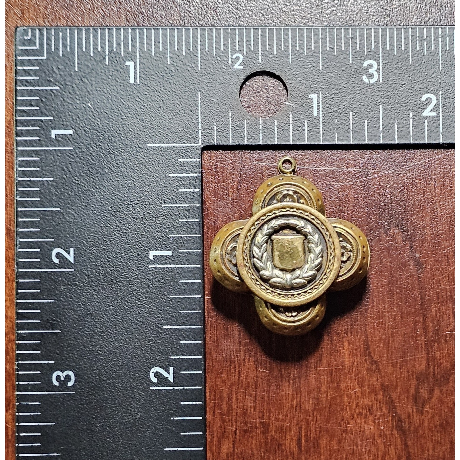 Antique Art Deco Bronze Shield Emblem Pendant *Missing Jump Ring*
