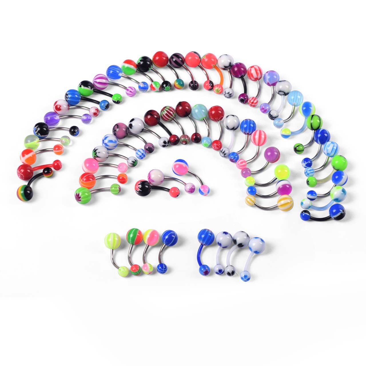 100pcs Belly Button Navel Rings Lot 14g Mix Color Stainless Barbell Wholesale