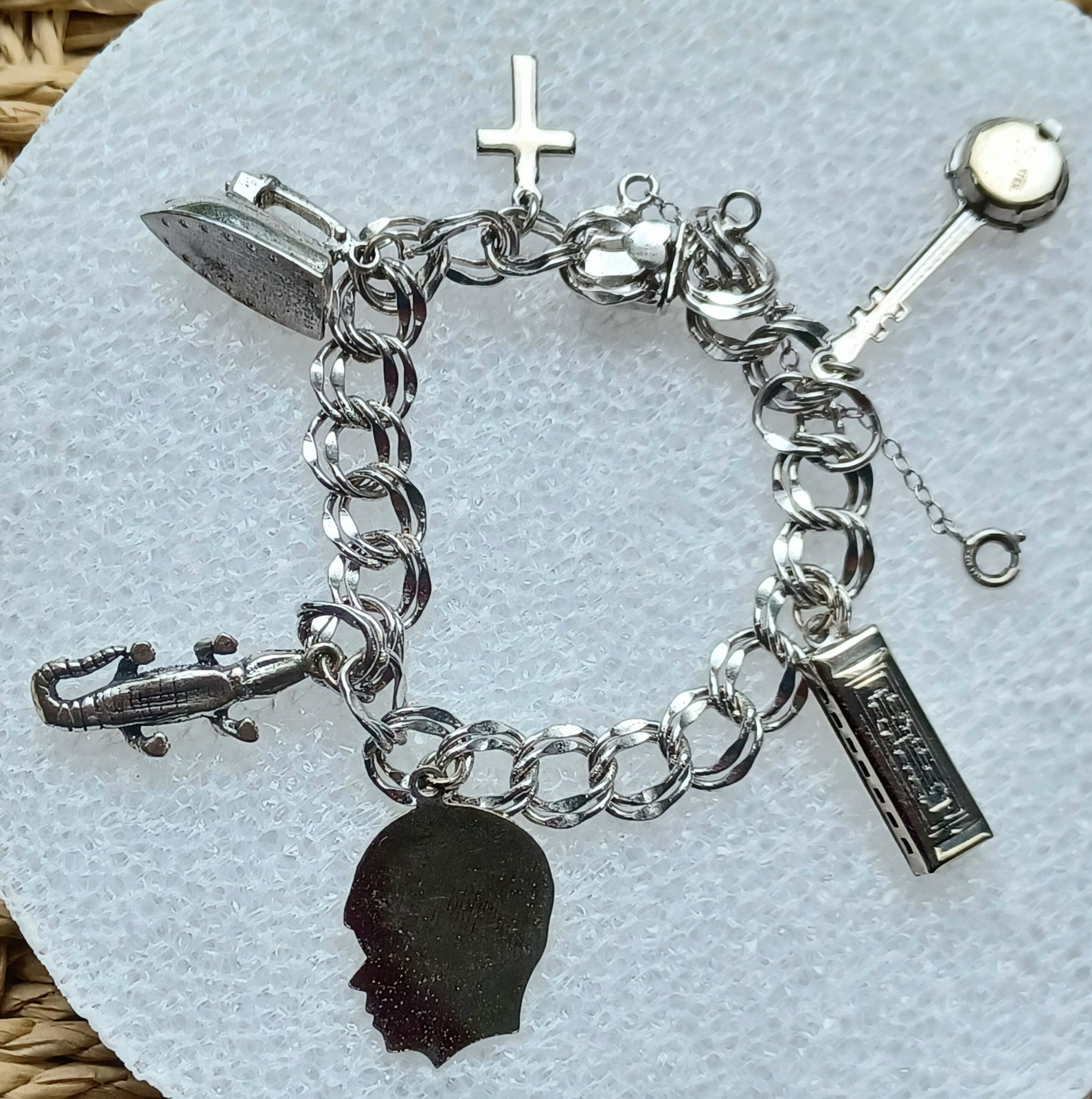 Vintage Elco Sterling Silver Charm Bracelet w/ 6 Sterling Charms