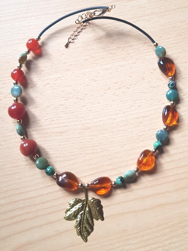 GEMSTONE NECKLACE. AMBER.AHAT.UNAKITE.HEMATITE.UNIQUE.VERY CLASSY.ELEGANT