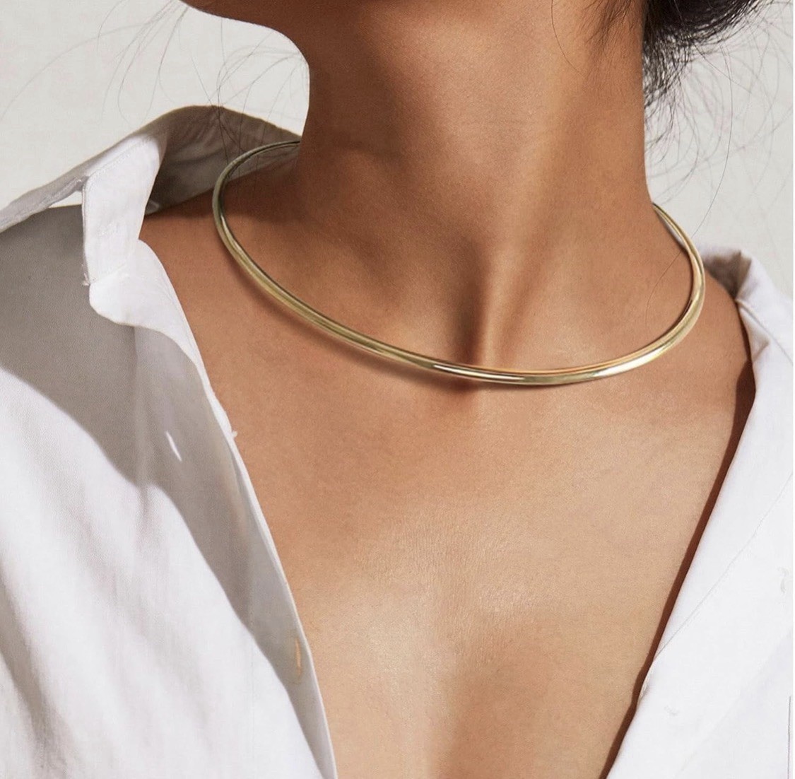 Gold Tone Collar Choker Necklace Cable Chain Lobster Clasp Adjustable 13+5cm