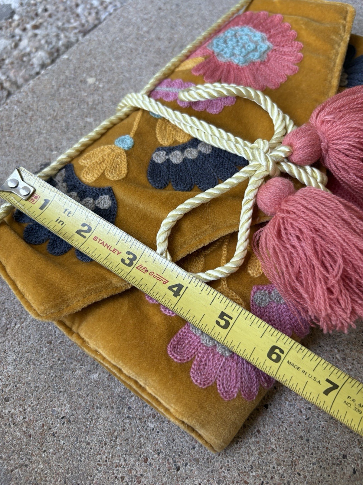 Rahab’s Rope Gold w/ Flowers Velvet Tassel Roll Up Travel Jewelry Bag