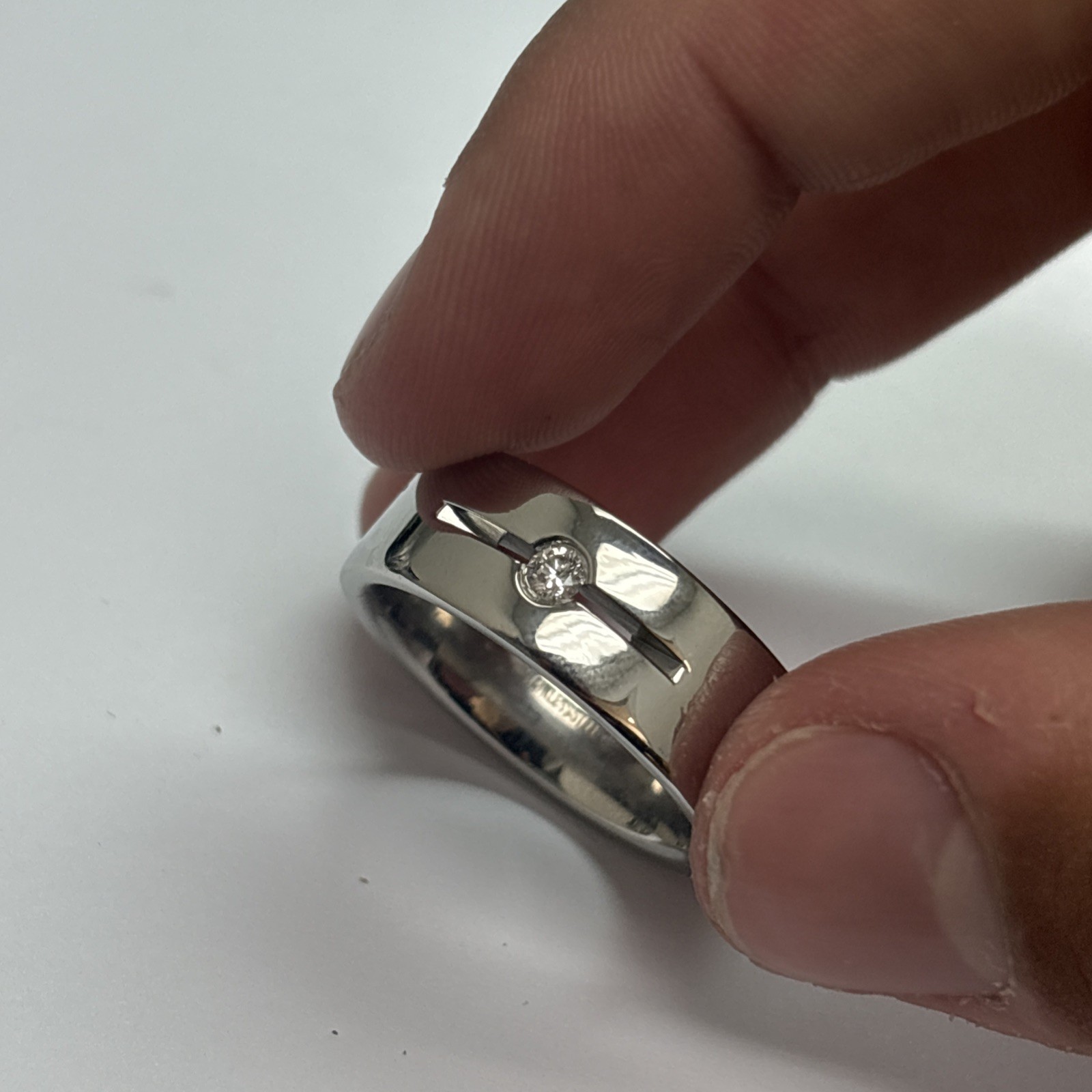 Men’s Stainless Steel Ring With Natural Diamond Fits Ring Size 10 3/4”